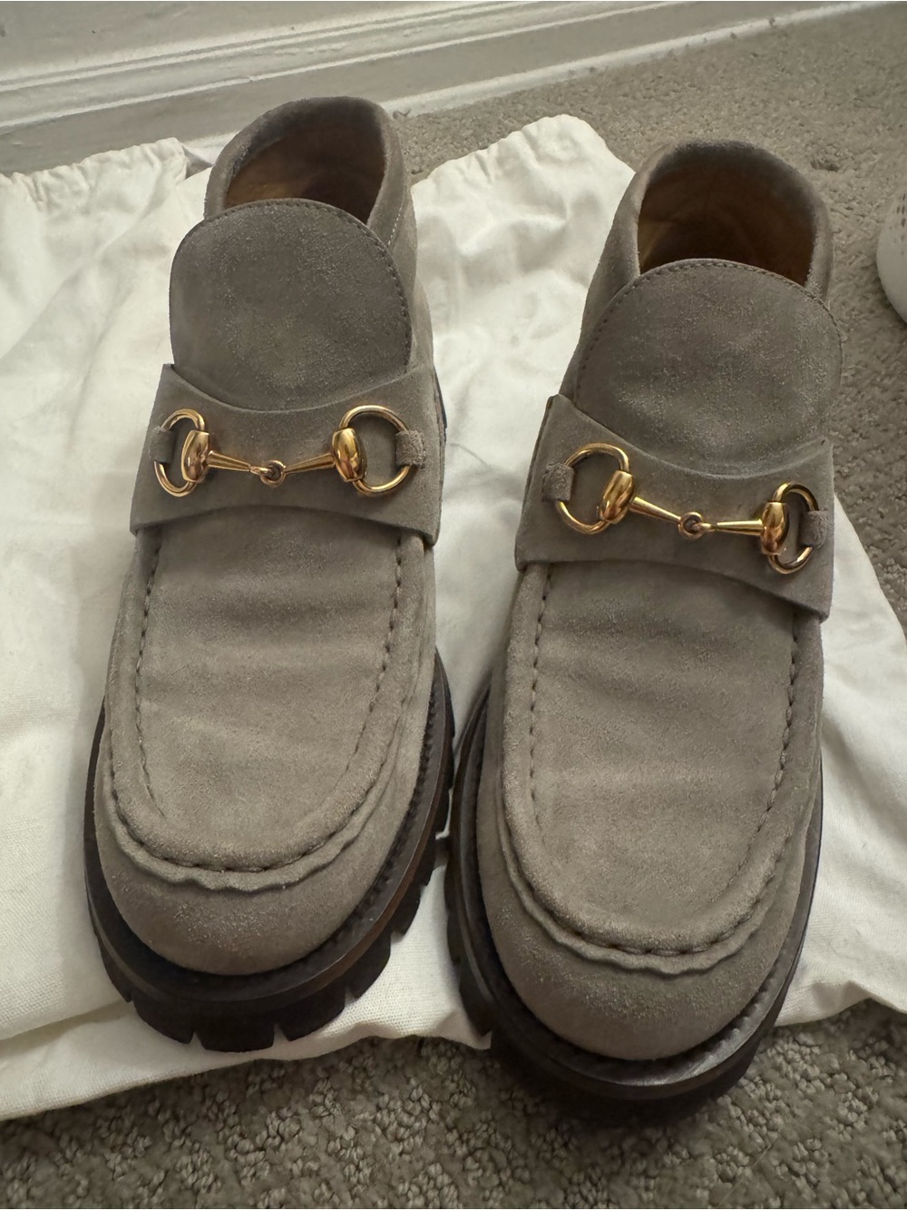 Gucci Grey Suede Horsebit Boots